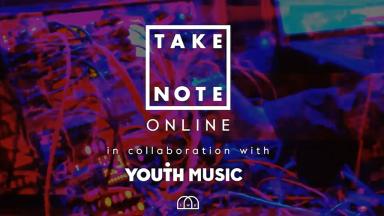 DJ deck colourful blurred background with Take Note and Youth Music logos